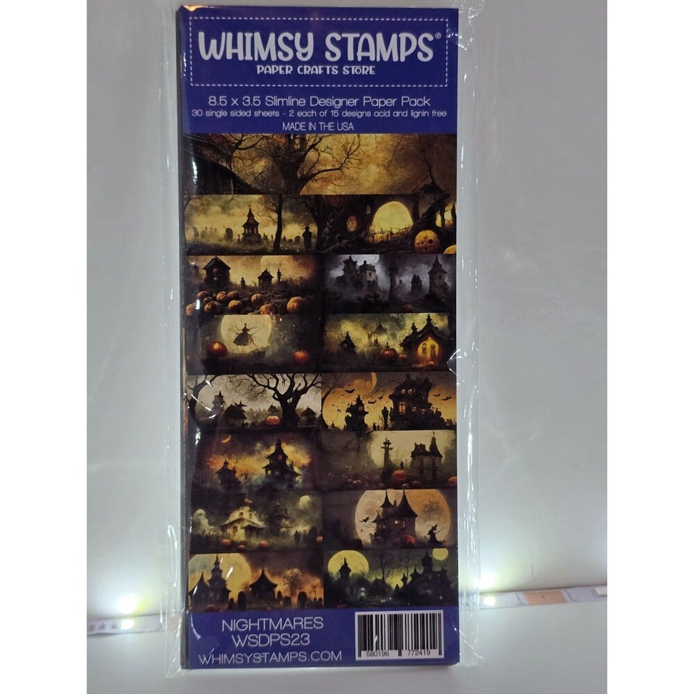 Whimsy Stamps Nightmares WSDPS23 Slimline Designer Paper Pack 8.5x3.5 Halloween